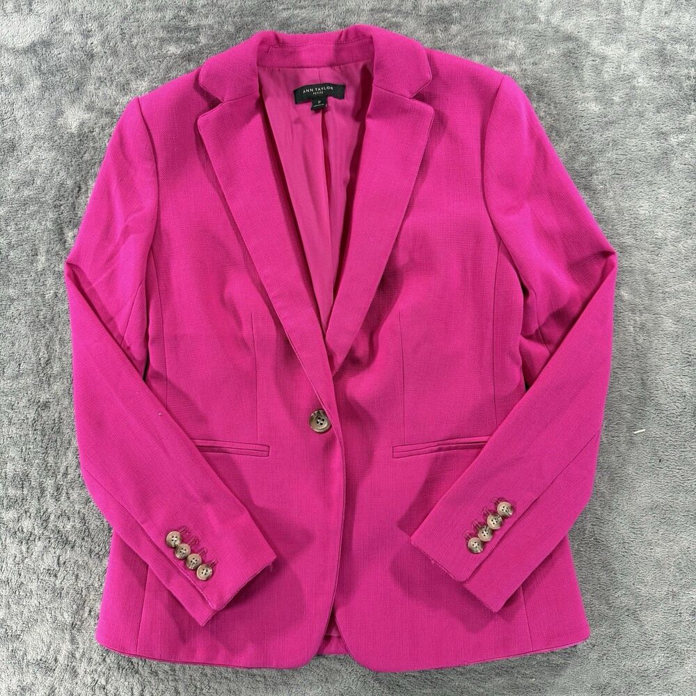Ann Taylor Petite 2P Fuchsia One Button Blazer Bright Bold Career Work